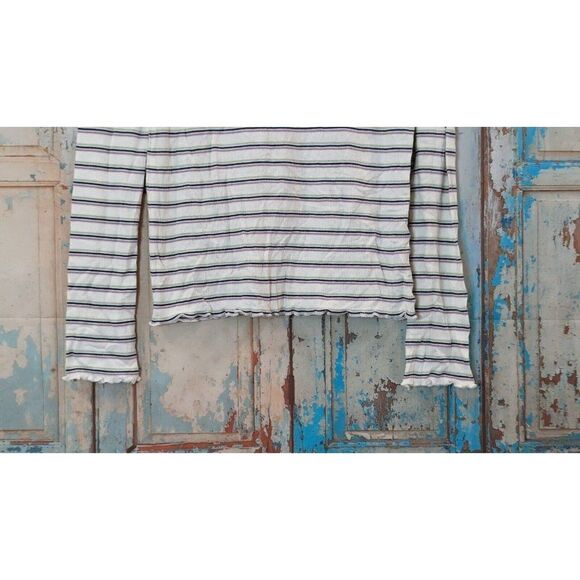 Hippie Rose Womens Size Large Ivory Striped Long Sleeve Mock Neck Blouse Top - Picture 4 of 9